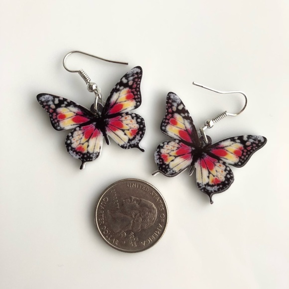 NEW Acrylic Red Butterfly Earrings - Picture 3 of 6